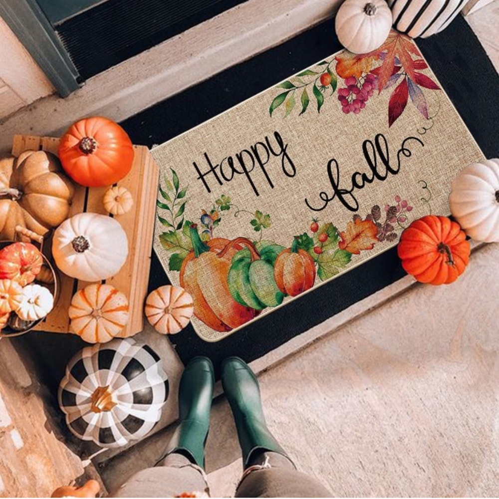 Happy Fall Maple Leaf Leaves Pumpkins Decorative Doormat🧿
